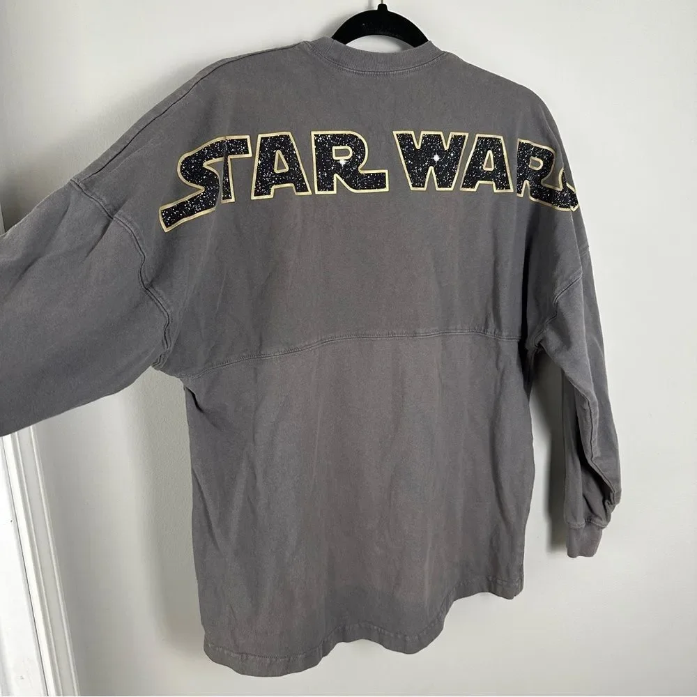Star Wars Disney Parks Spirt Jersey Long Sleeve Grey Gold Shirt Size Small